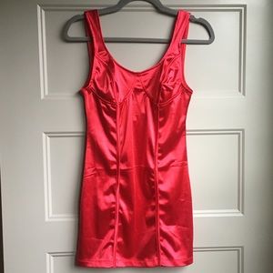 Devil Motel Structured Red Bodycon Dress in Satin